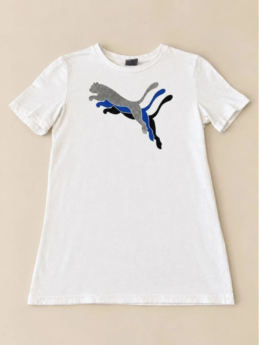 PUMA Boys White Triple Cat Logo Graphic T-Shirt Size Medium 10/12